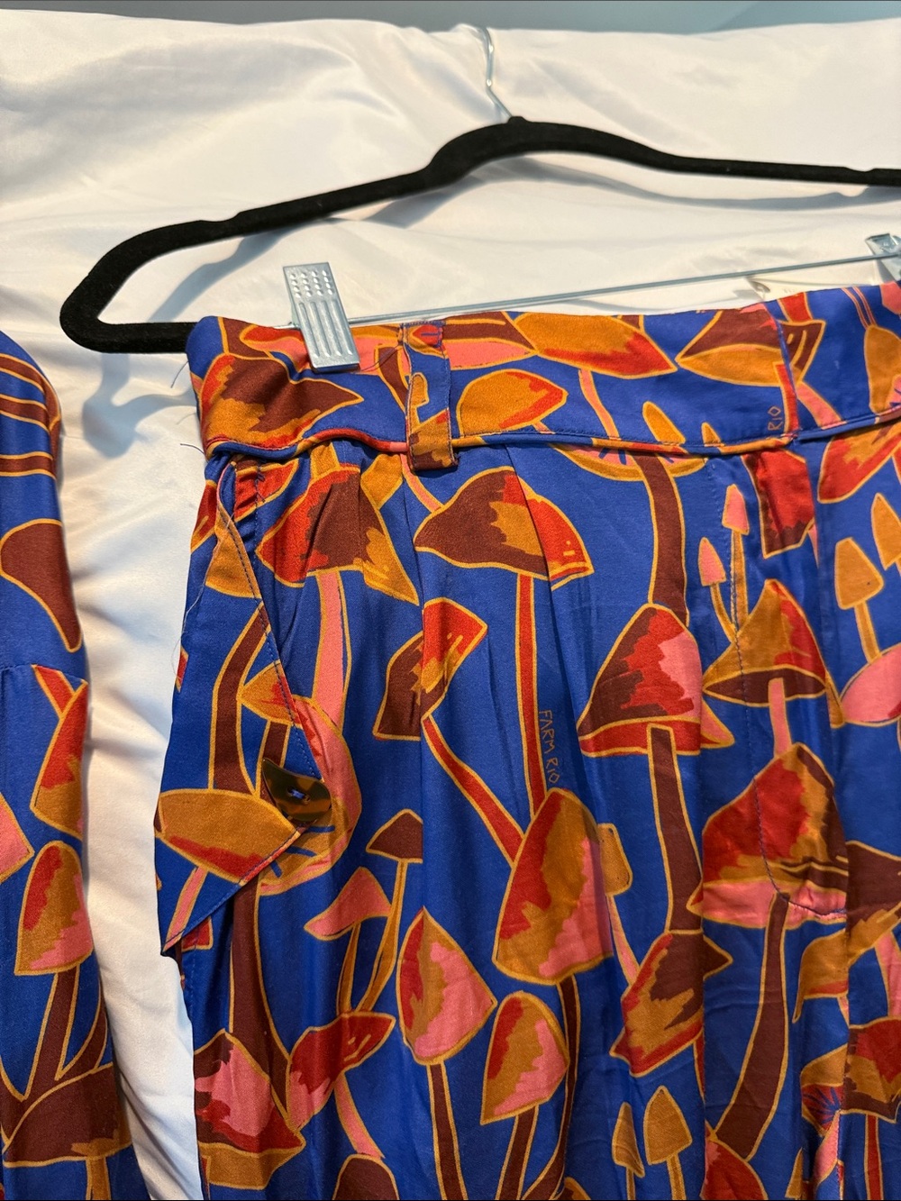 FARM Rio Blue, Pink & Orange Equestrian Mixed-Print Button Down Blouse Pants Set - Picture 5 of 12